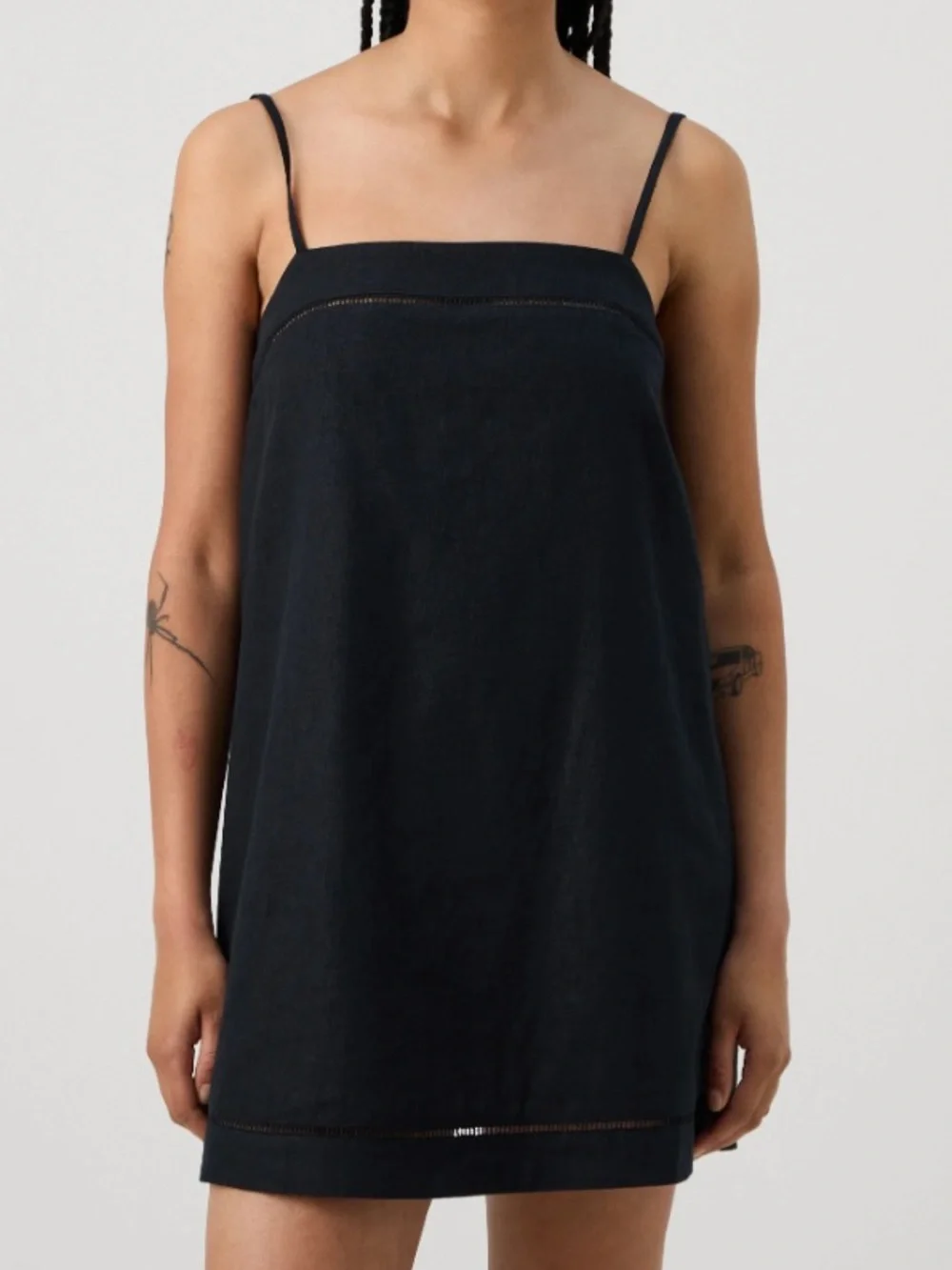 Abercrombie & Fitch Linen Cotton Trapeze Skort Day Mini Black Dress pockets - Picture 2 of 9